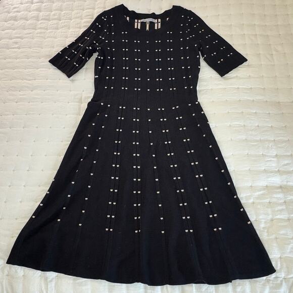 Danny & Nicole Short Sleeve Fit & Flair Knit Dress Women's L | Black & White - Picture 5 of 14